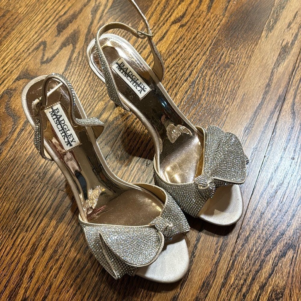 Badgley Mischka Gold Strappy Heels - Picture 3 of 7